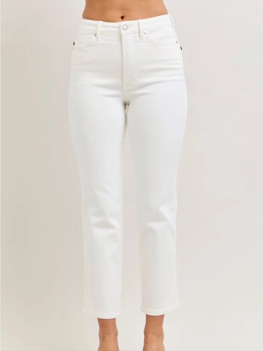 Judy Blue High Waist Tummy Control White Ankle Straight Denim Jeans 881070